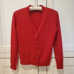 Tory Burch Madison Knit Cardigan Logo Buttons Womens XSmall Red